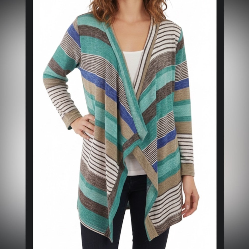 Striped Multicolor Open Front Cardigan New Size Medium